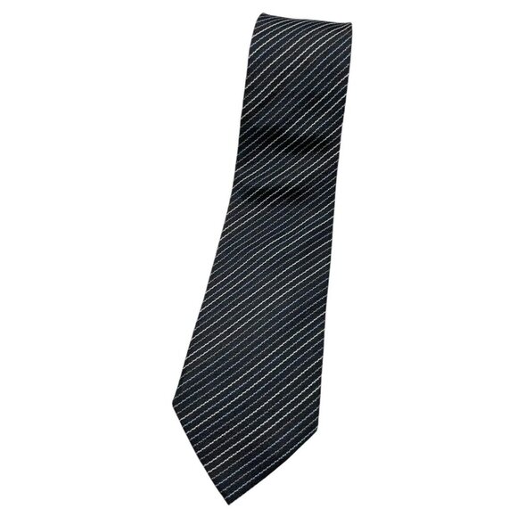 GIORGIO ARMANI Men's 100% Silk Necktie LUXURY Tie Black Striped W:3.5